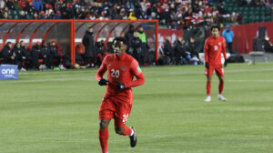 Jonathan David, Forward for Canada. World Cup Qualifying Match in Edmonton, AB, Canada