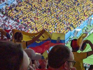 Ecuador fans celebrate their win against Qatar at the FIFA World Cup